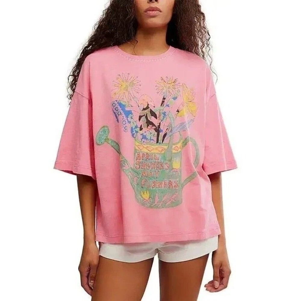 Free People We The Free In Spring Tee Tunic Top Graphic Printed Flowers M 286821